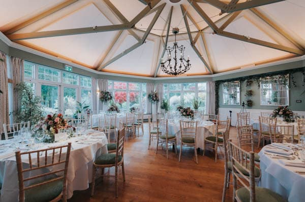 The Conservatory at Douneside House prepared for a wedding reception