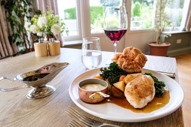 Traditional Sunday roast with Yorkshire pudding served at Douneside House