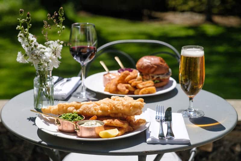 Freshly prepared meal with wine served through the Douneside cottage delivered menu