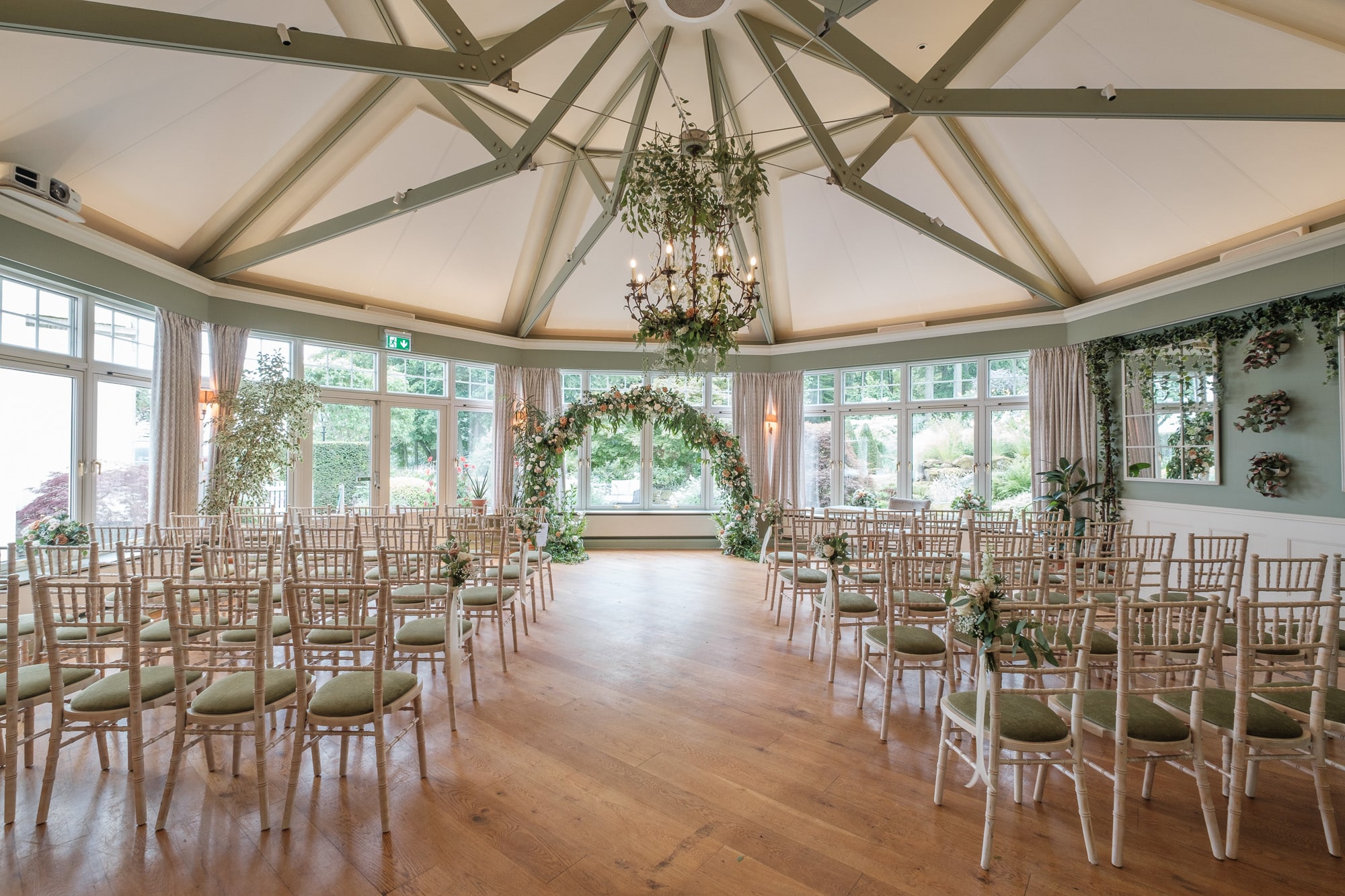 Douneside House conservatory setup for a wedding ceremony