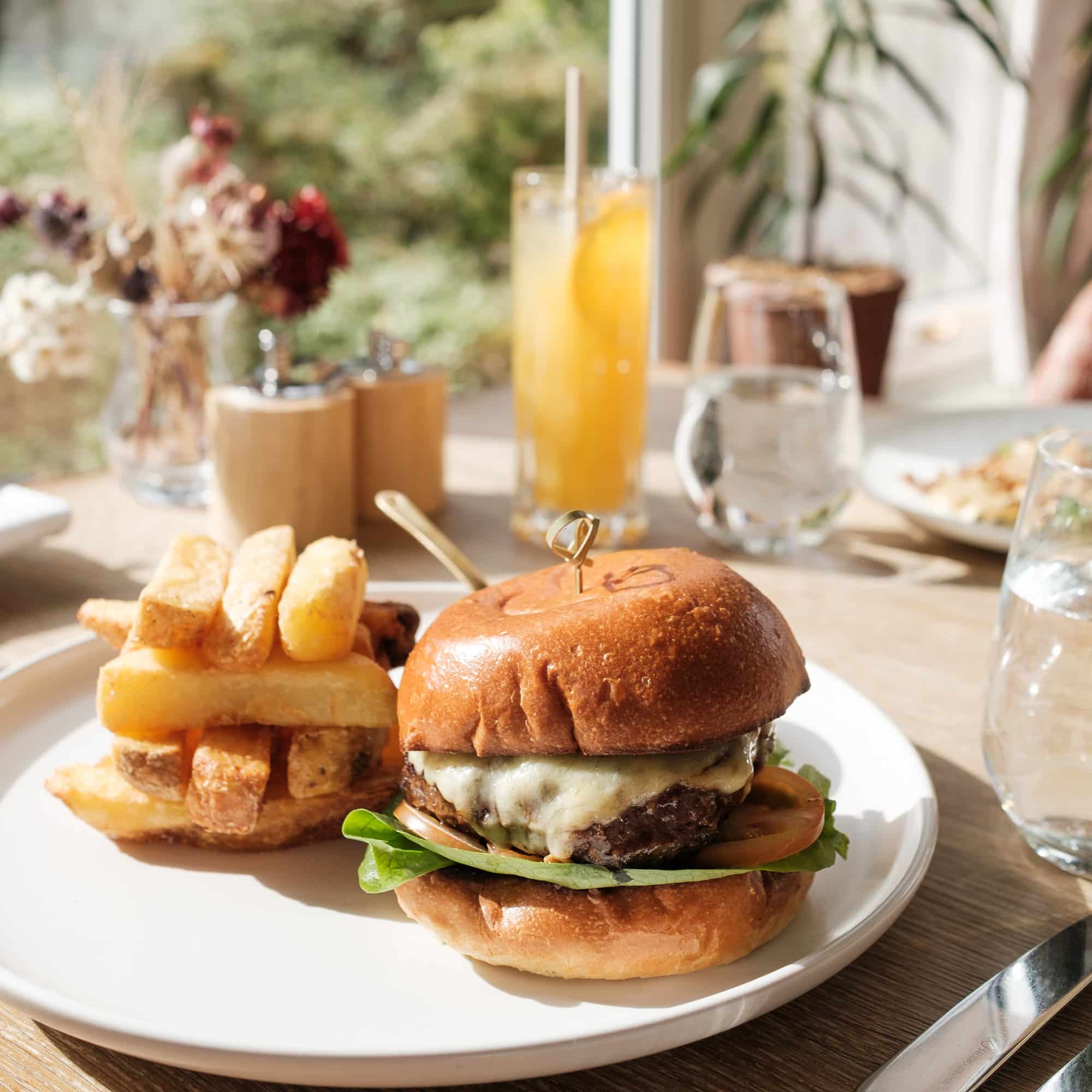 A house burger served in the conservatory restaurant at Douneside House