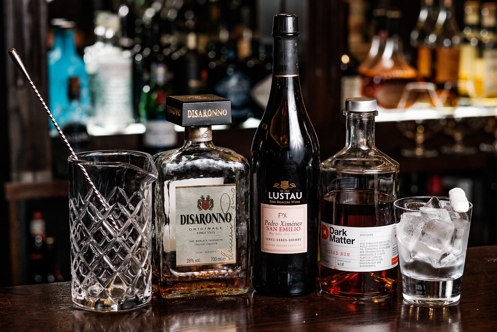 Drinks on the MacRobert Bar at Douneside House Drinks setup on the Bar at Douneside House's The MacRobert Reply Bar.