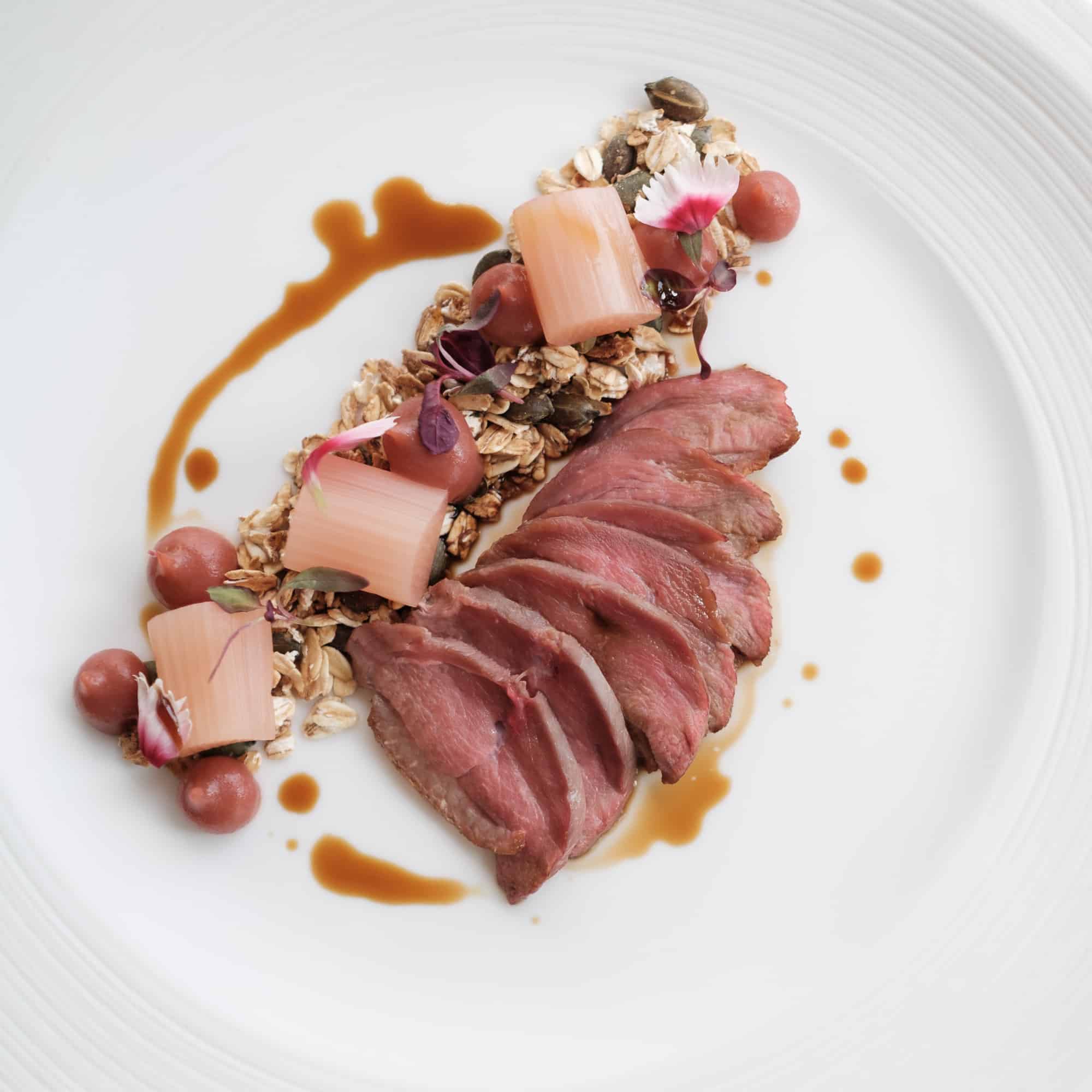 Roasted duck served in The Conservatory Restaurant at Douneside House