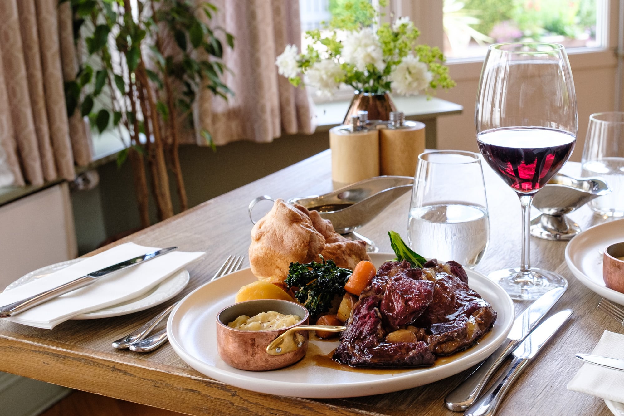 A roast beed with vegetables from the gardens for Sunday lunch at Douneside