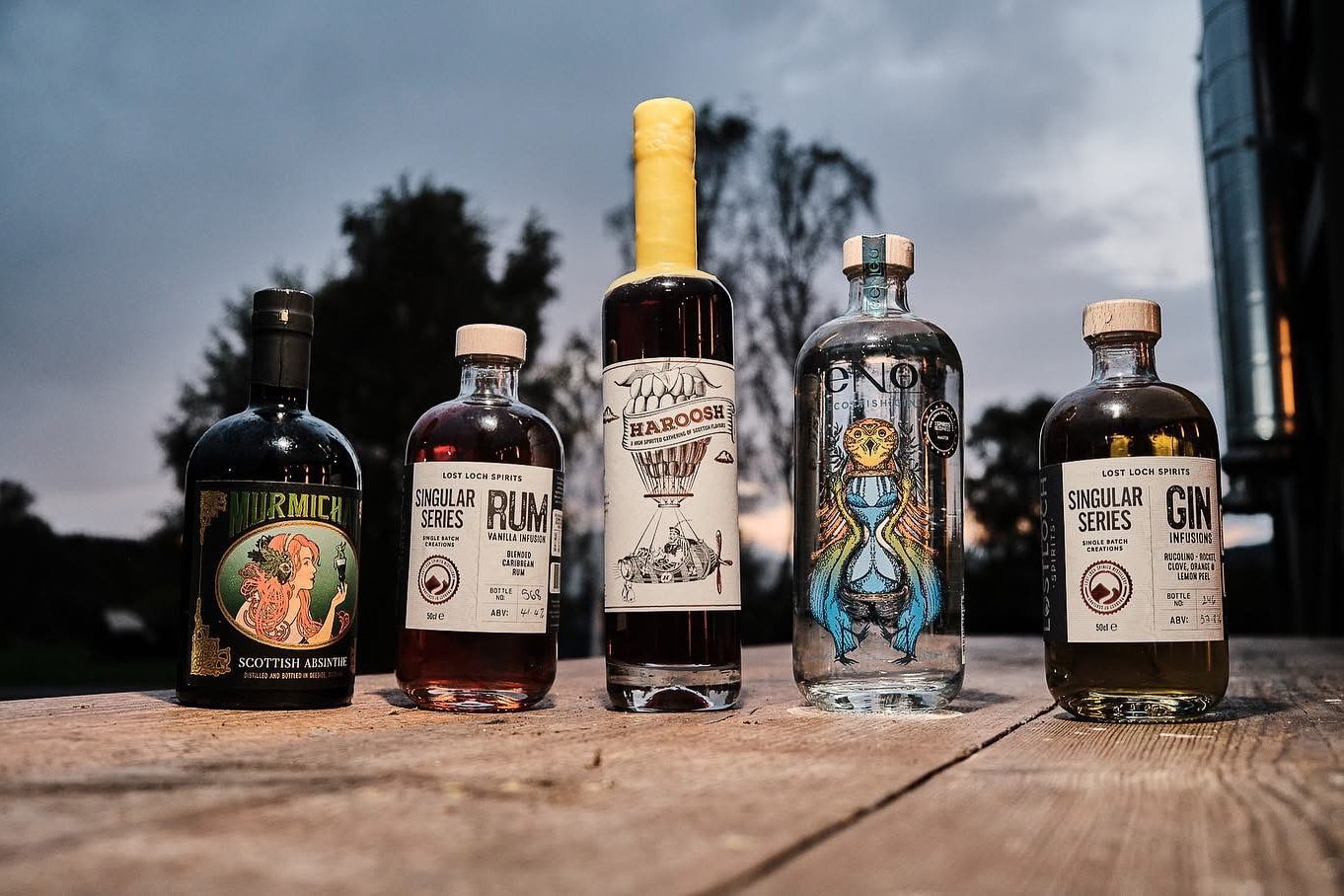 A selection of spirits from The Lost Loch distillery.