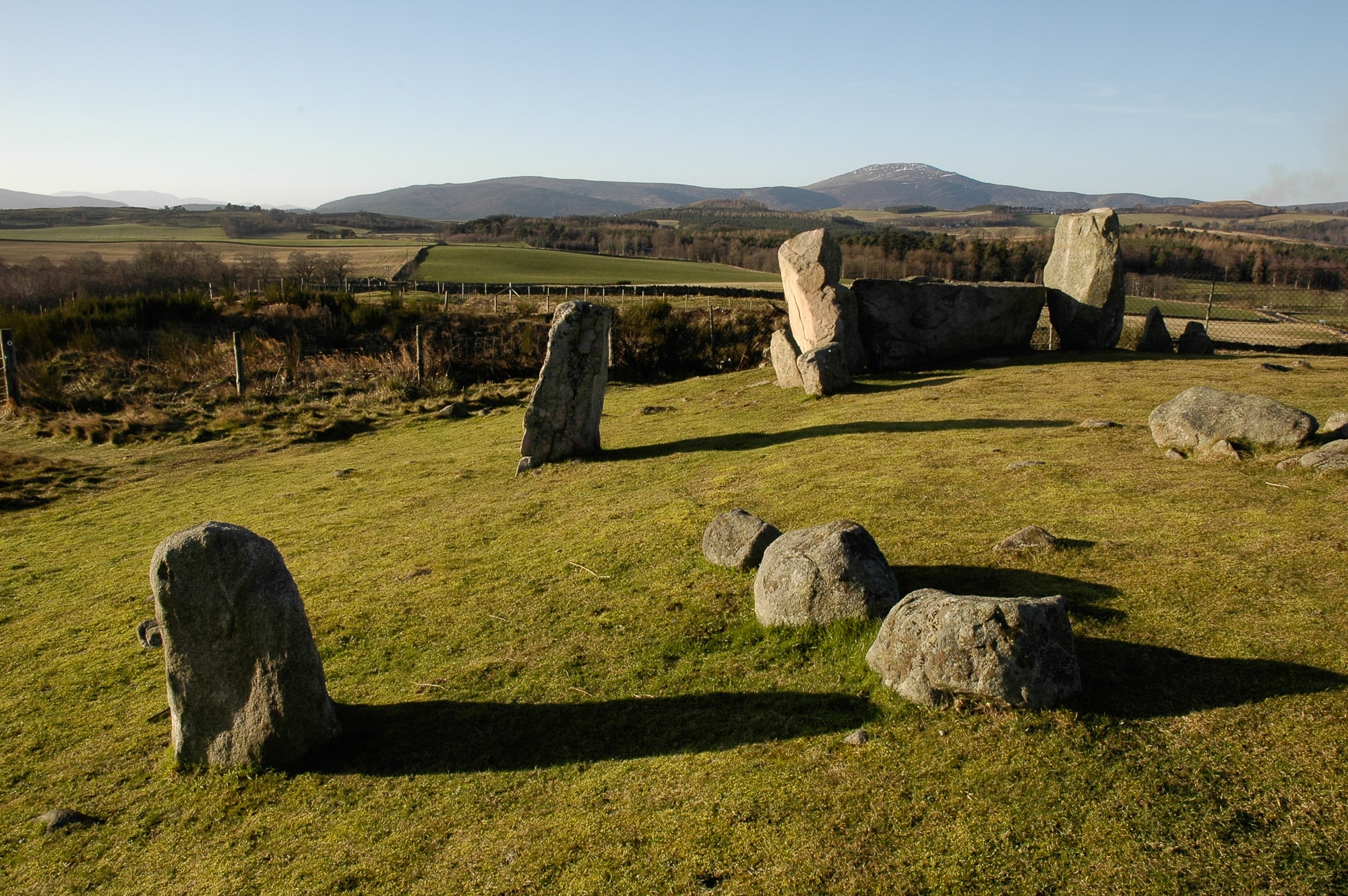 Ancient Tomnaverie Stone Circle overlooking Royal Deeside near Tarland, Aberdeenshire