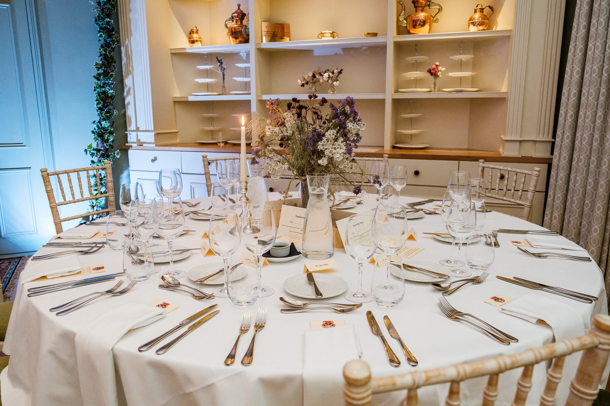 Set table for the for charity dinner Charity Dinner setup at Douneside House conservatory restaurant